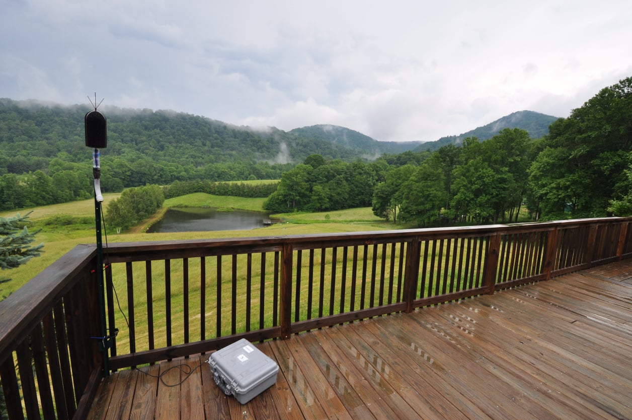 A microphone on a deck