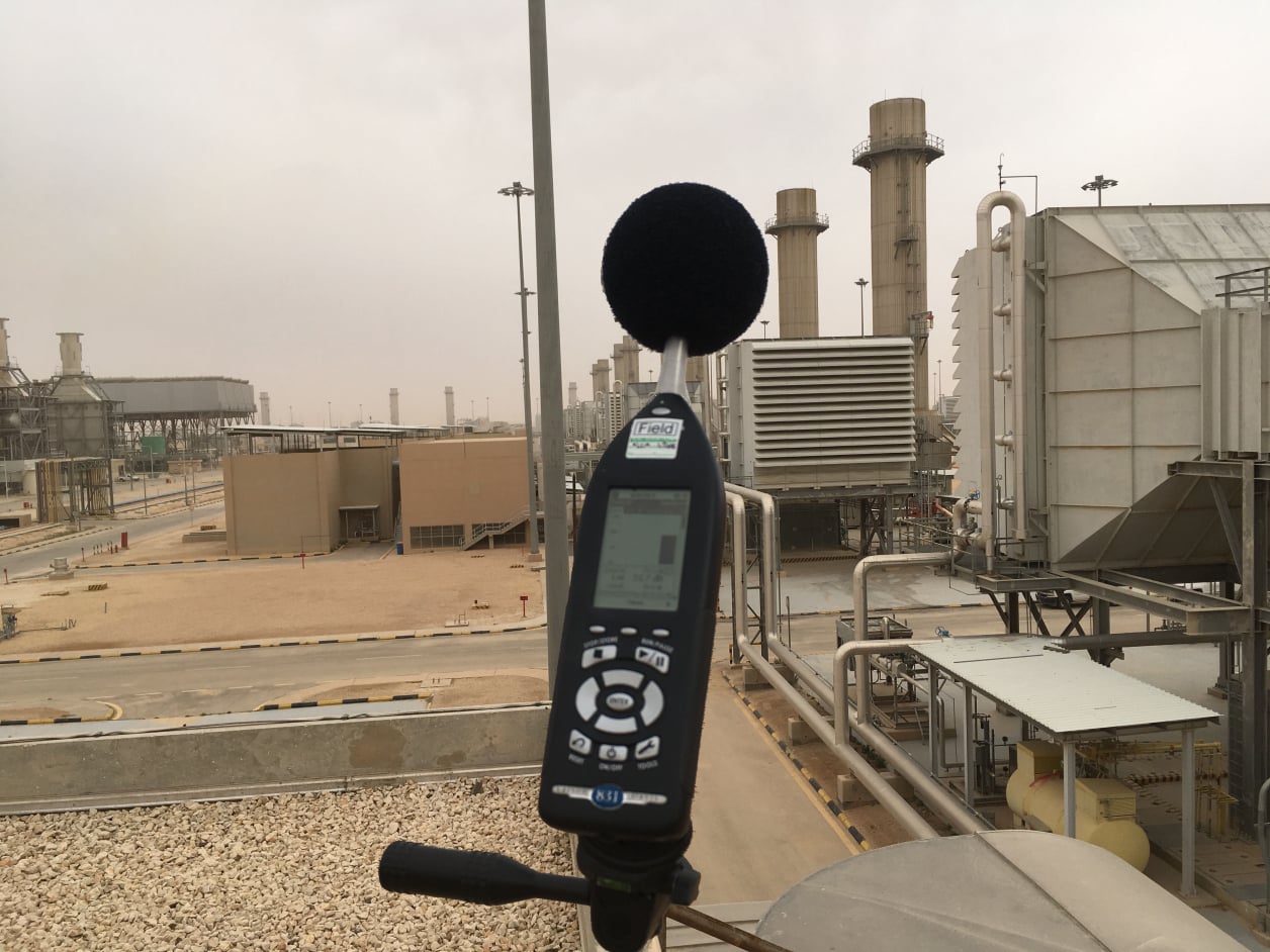 Sound level meter at industrial site