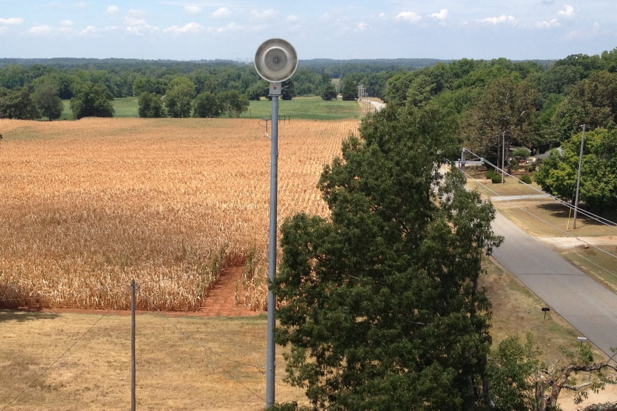 The view of a large outdoor siren